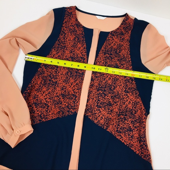 Esley Orange Navy Apricot button up blouse - Picture 8 of 8
